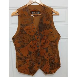 Don't stop 90's vintage womens medium 100% leather vest  rust art wear cowboy